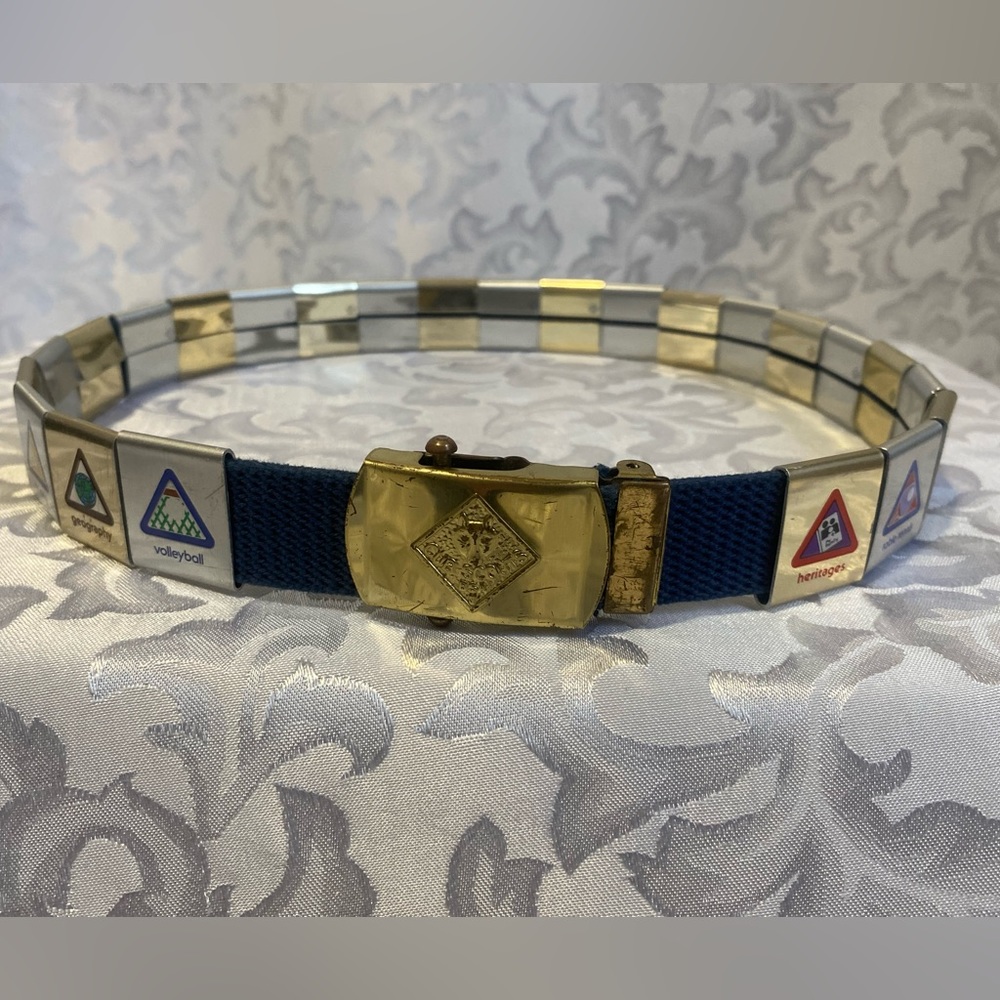Vintage Cub Scout Belt, Brass Buckle, 24 Clip-on Badges